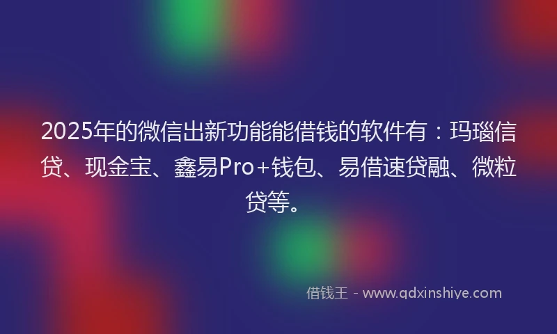 2025年的微信出新功能能借钱的软件有：玛瑙信贷、现金宝、鑫易Pro+钱包、易借速贷融、微粒贷等。