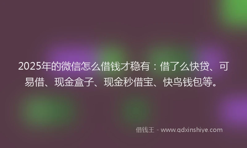 2025年的微信怎么借钱才稳有：借了么快贷、可易借、现金盒子、现金秒借宝、快鸟钱包等。