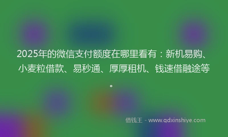 2025年的微信支付额度在哪里看有：新机易购、小麦粒借款、易秒通、厚厚租机、钱速借融途等。