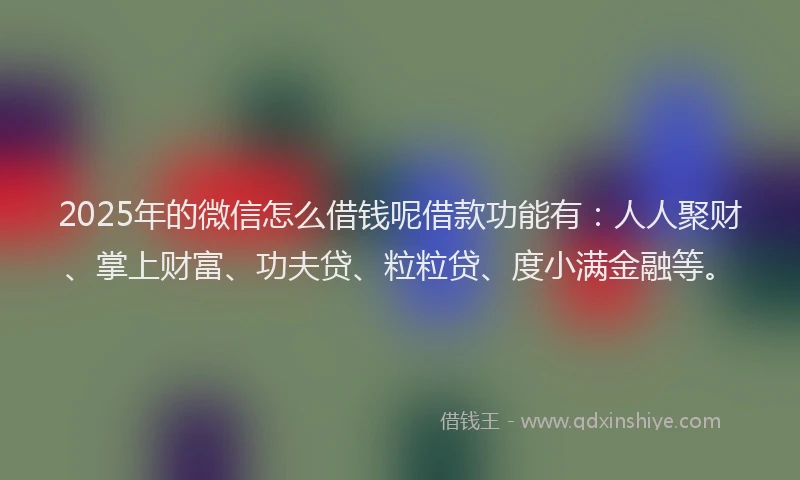 2025年的微信怎么借钱呢借款功能有：人人聚财、掌上财富、功夫贷、粒粒贷、度小满金融等。