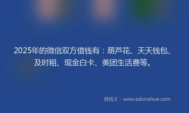 2025年的微信双方借钱有：葫芦花、天天钱包、及时租、现金白卡、美团生活费等。