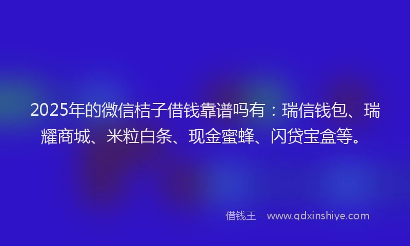 2025年的微信桔子借钱靠谱吗有：瑞信钱包、瑞耀商城、米粒白条、现金蜜蜂、闪贷宝盒等。