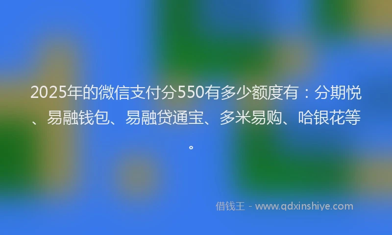 2025年的微信支付分550有多少额度有：分期悦、易融钱包、易融贷通宝、多米易购、哈银花等。