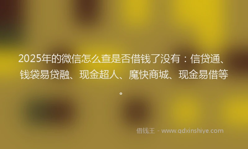 2025年的微信怎么查是否借钱了没有：信贷通、钱袋易贷融、现金超人、魔快商城、现金易借等。