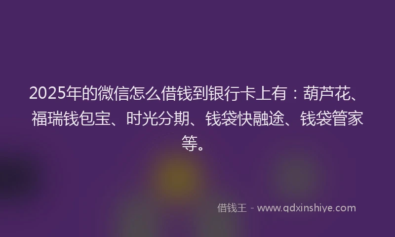 2025年的微信怎么借钱到银行卡上有：葫芦花、福瑞钱包宝、时光分期、钱袋快融途、钱袋管家等。