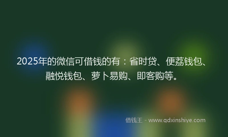 2025年的微信可借钱的有：省时贷、便荔钱包、融悦钱包、萝卜易购、即客购等。
