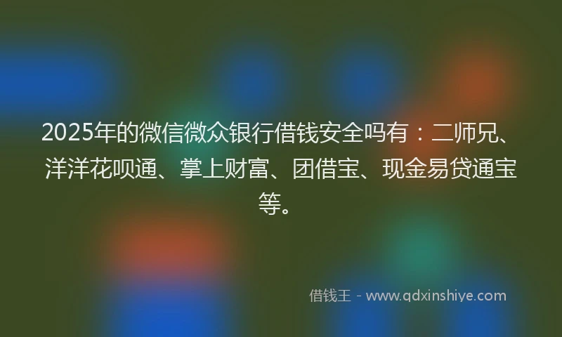 2025年的微信微众银行借钱安全吗有：二师兄、洋洋花呗通、掌上财富、团借宝、现金易贷通宝等。