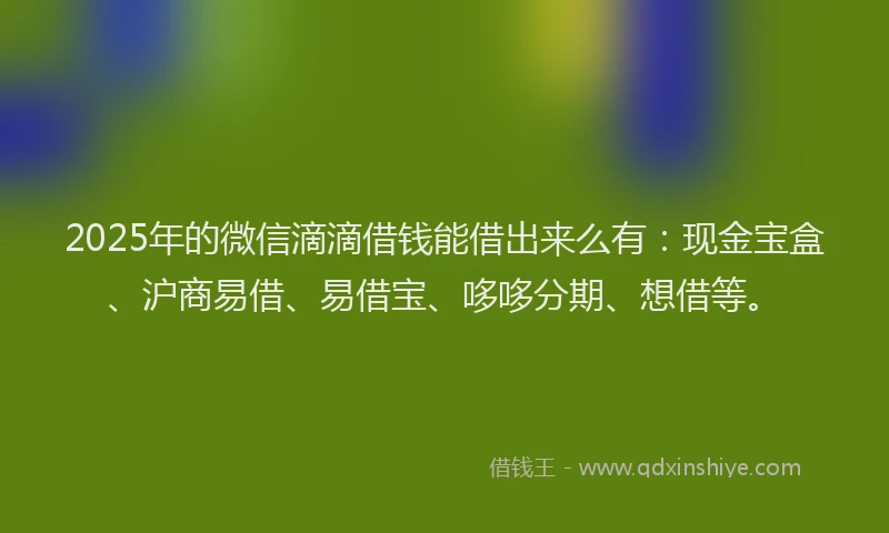 2025年的微信滴滴借钱能借出来么有：现金宝盒、沪商易借、易借宝、哆哆分期、想借等。