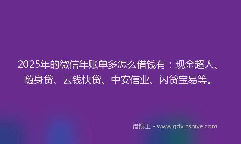 2025年的微信年账单多怎么借钱有：现金超人、随身贷、云钱快贷、中安信业、闪贷宝易等。