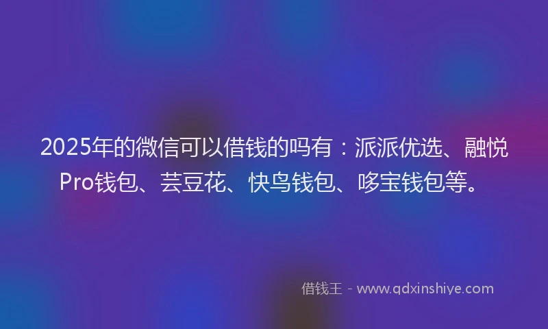 2025年的微信可以借钱的吗有：派派优选、融悦Pro钱包、芸豆花、快鸟钱包、哆宝钱包等。
