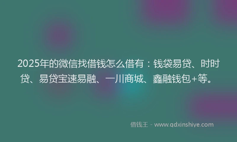 2025年的微信找借钱怎么借有：钱袋易贷、时时贷、易贷宝速易融、一川商城、鑫融钱包+等。