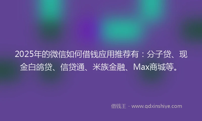 2025年的微信如何借钱应用推荐有：分子贷、现金白鸽贷、信贷通、米族金融、Max商城等。