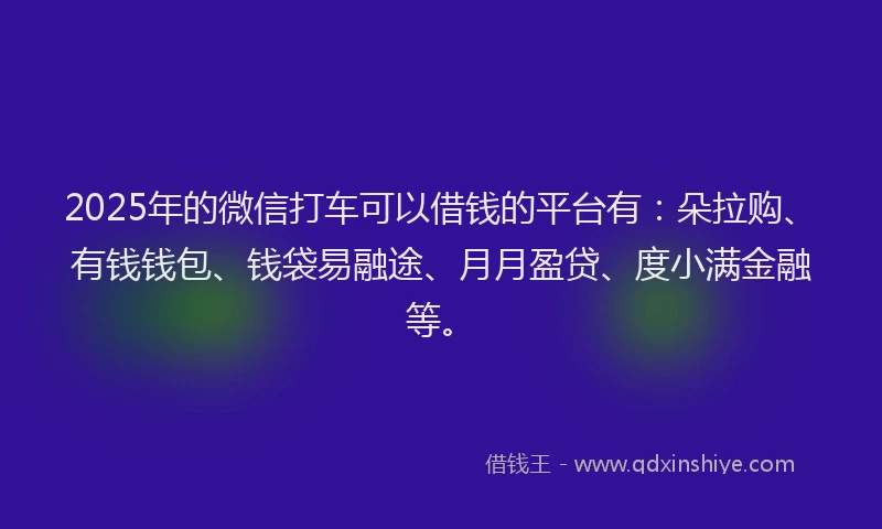 2025年的微信打车可以借钱的平台有：朵拉购、有钱钱包、钱袋易融途、月月盈贷、度小满金融等。