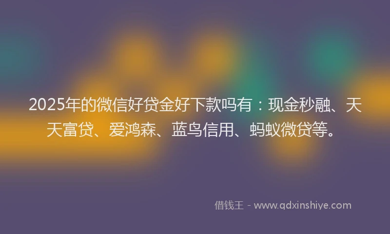 2025年的微信好贷金好下款吗有：现金秒融、天天富贷、爱鸿森、蓝鸟信用、蚂蚁微贷等。