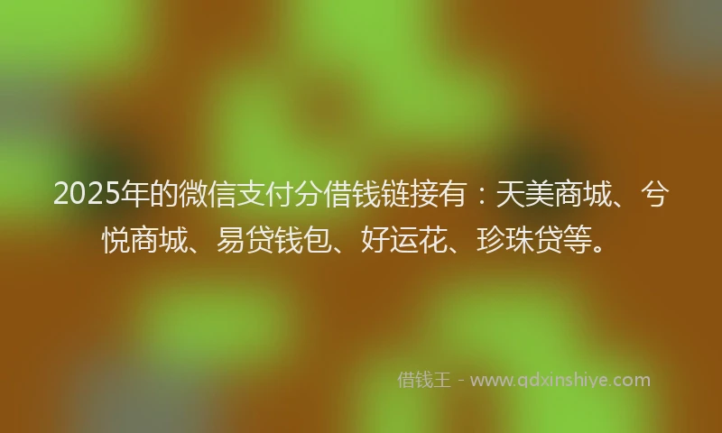 2025年的微信支付分借钱链接有：天美商城、兮悦商城、易贷钱包、好运花、珍珠贷等。