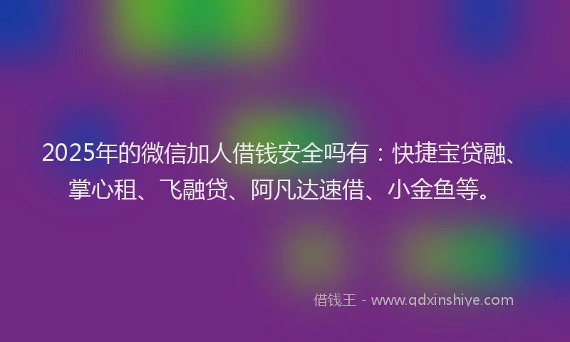 2025年的微信加人借钱安全吗有：快捷宝贷融、掌心租、飞融贷、阿凡达速借、小金鱼等。
