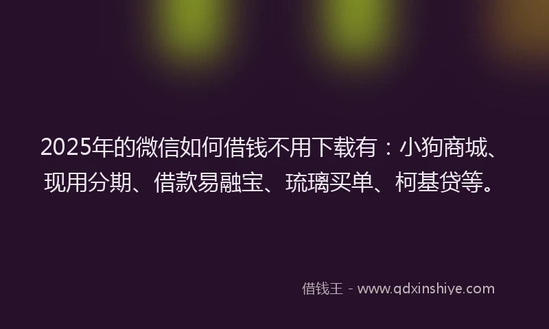 2025年的微信如何借钱不用下载有：小狗商城、现用分期、借款易融宝、琉璃买单、柯基贷等。