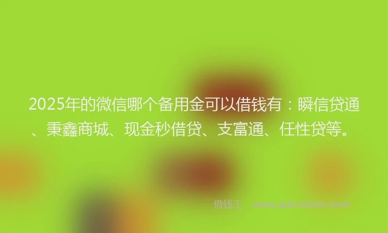 2025年的微信哪个备用金可以借钱有：瞬信贷通、秉鑫商城、现金秒借贷、支富通、任性贷等。