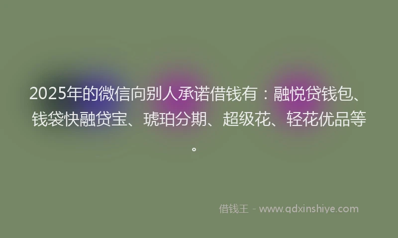 2025年的微信向别人承诺借钱有：融悦贷钱包、钱袋快融贷宝、琥珀分期、超级花、轻花优品等。