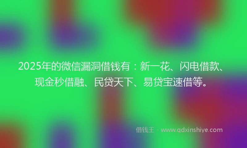 2025年的微信漏洞借钱有：新一花、闪电借款、现金秒借融、民贷天下、易贷宝速借等。