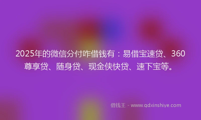 2025年的微信分付咋借钱有：易借宝速贷、360尊享贷、随身贷、现金侠快贷、速下宝等。