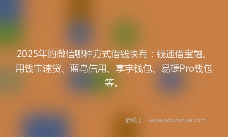 2025年的微信哪种方式借钱快有：钱速借宝融、用钱宝速贷、蓝鸟信用、享宇钱包、易捷Pro钱包等。