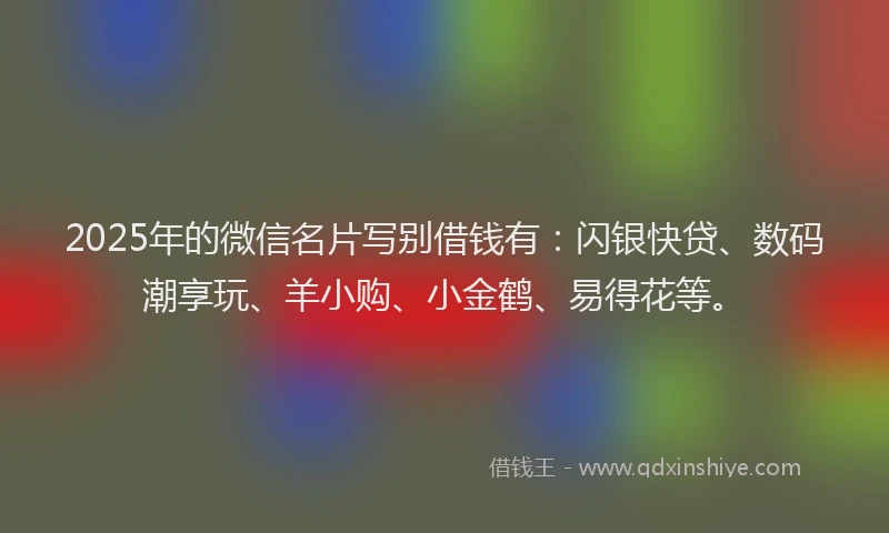 2025年的微信名片写别借钱有：闪银快贷、数码潮享玩、羊小购、小金鹤、易得花等。