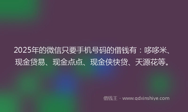 2025年的微信只要手机号码的借钱有：哆哆米、现金贷易、现金点点、现金侠快贷、天源花等。