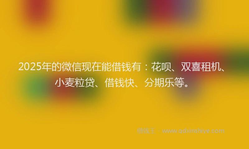 2025年的微信现在能借钱有：花呗、双喜租机、小麦粒贷、借钱快、分期乐等。