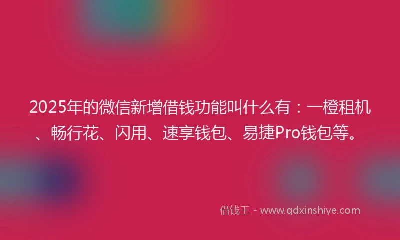 2025年的微信新增借钱功能叫什么有：一橙租机、畅行花、闪用、速享钱包、易捷Pro钱包等。