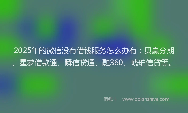 2025年的微信没有借钱服务怎么办有：贝赢分期、星梦借款通、瞬信贷通、融360、琥珀信贷等。