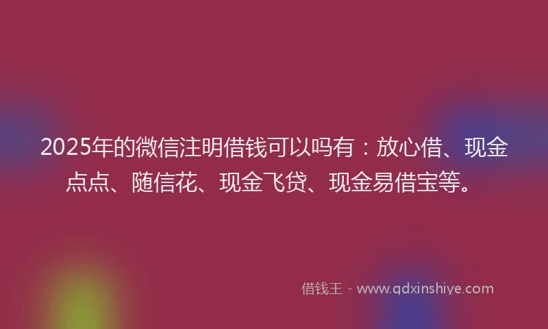 2025年的微信注明借钱可以吗有：放心借、现金点点、随信花、现金飞贷、现金易借宝等。