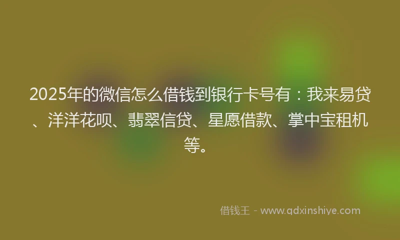 2025年的微信怎么借钱到银行卡号有：我来易贷、洋洋花呗、翡翠信贷、星愿借款、掌中宝租机等。