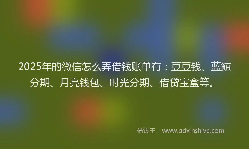 2025年的微信怎么弄借钱账单有：豆豆钱、蓝鲸分期、月亮钱包、时光分期、借贷宝盒等。