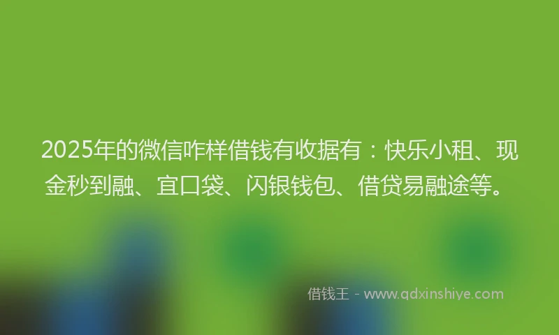 2025年的微信咋样借钱有收据有：快乐小租、现金秒到融、宜口袋、闪银钱包、借贷易融途等。