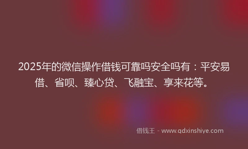 2025年的微信操作借钱可靠吗安全吗有：平安易借、省呗、臻心贷、飞融宝、享来花等。
