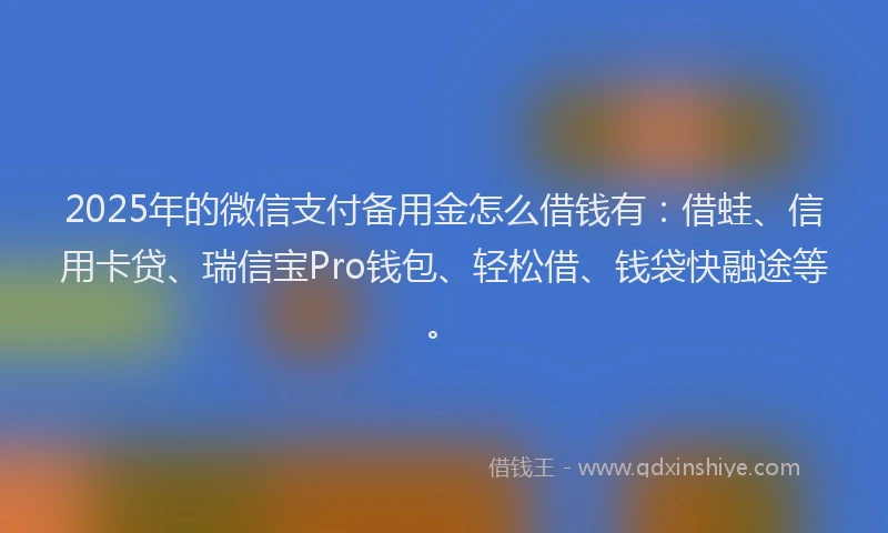 2025年的微信支付备用金怎么借钱有：借蛙、信用卡贷、瑞信宝Pro钱包、轻松借、钱袋快融途等。