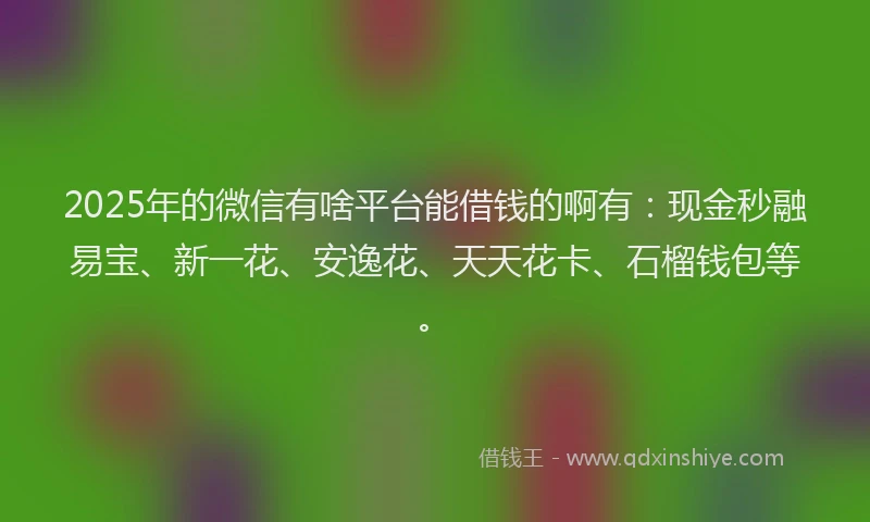 2025年的微信有啥平台能借钱的啊有：现金秒融易宝、新一花、安逸花、天天花卡、石榴钱包等。