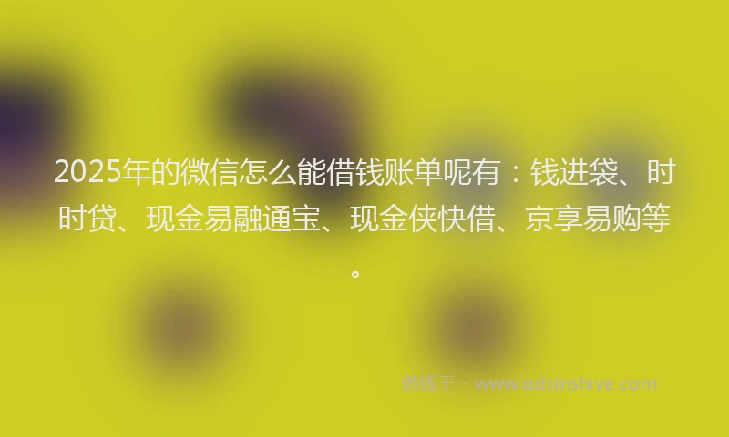 2025年的微信怎么能借钱账单呢有：钱进袋、时时贷、现金易融通宝、现金侠快借、京享易购等。