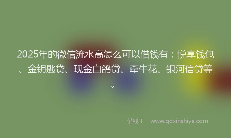 2025年的微信流水高怎么可以借钱有：悦享钱包、金钥匙贷、现金白鸽贷、牵牛花、银河信贷等。