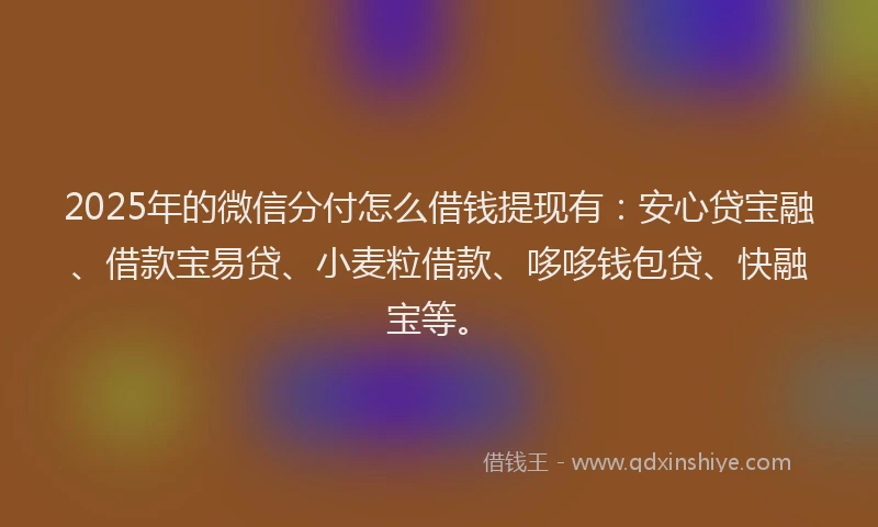 2025年的微信分付怎么借钱提现有：安心贷宝融、借款宝易贷、小麦粒借款、哆哆钱包贷、快融宝等。