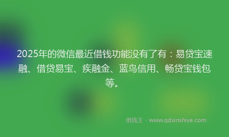 2025年的微信最近借钱功能没有了有：易贷宝速融、借贷易宝、疾融金、蓝鸟信用、畅贷宝钱包等。