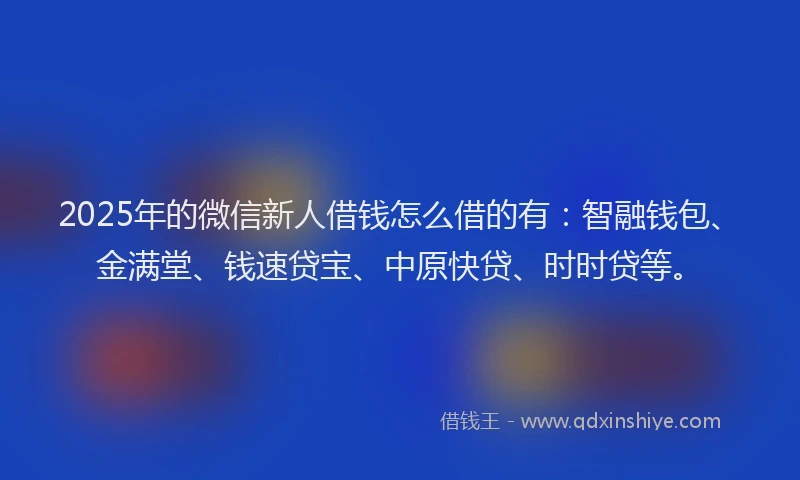 2025年的微信新人借钱怎么借的有：智融钱包、金满堂、钱速贷宝、中原快贷、时时贷等。