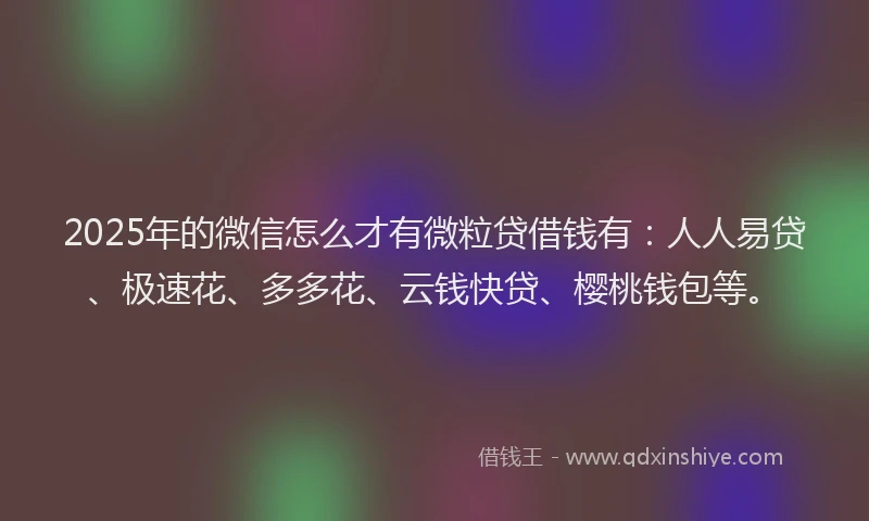 2025年的微信怎么才有微粒贷借钱有：人人易贷、极速花、多多花、云钱快贷、樱桃钱包等。