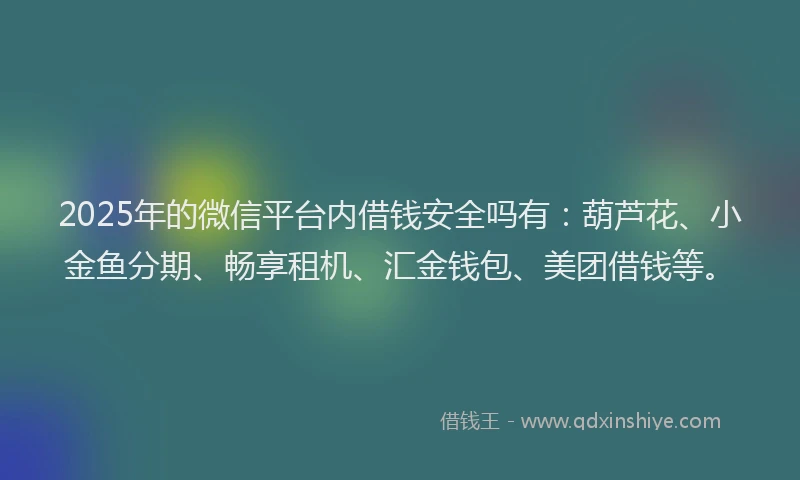 2025年的微信平台内借钱安全吗有：葫芦花、小金鱼分期、畅享租机、汇金钱包、美团借钱等。
