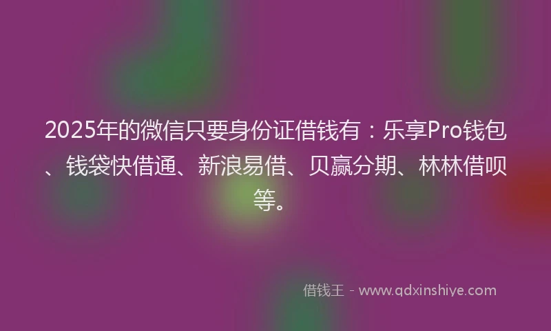 2025年的微信只要身份证借钱有：乐享Pro钱包、钱袋快借通、新浪易借、贝赢分期、林林借呗等。