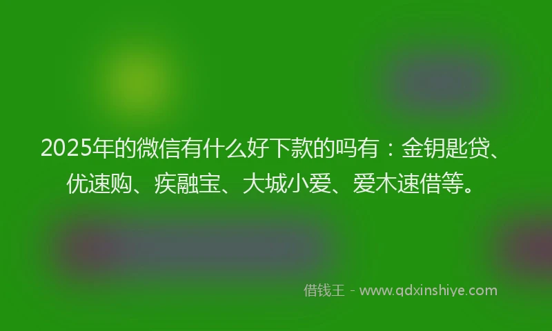 2025年的微信有什么好下款的吗有：金钥匙贷、优速购、疾融宝、大城小爱、爱木速借等。
