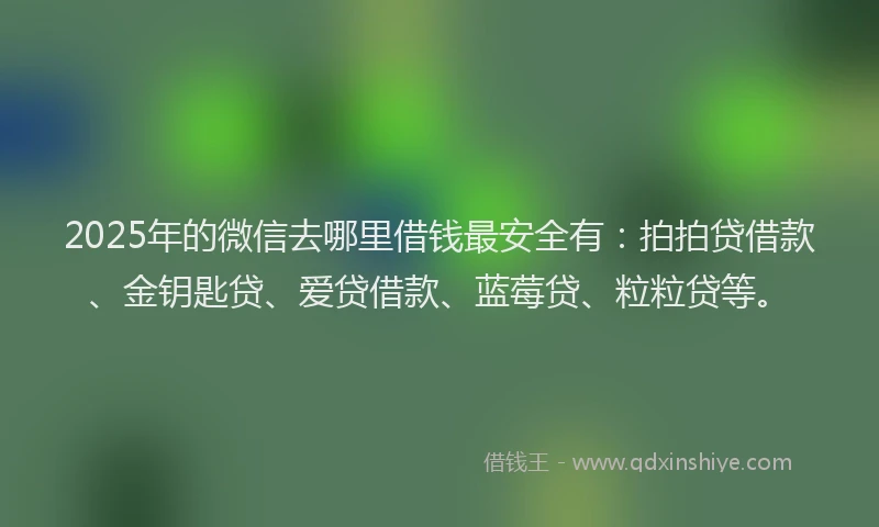 2025年的微信去哪里借钱最安全有：拍拍贷借款、金钥匙贷、爱贷借款、蓝莓贷、粒粒贷等。