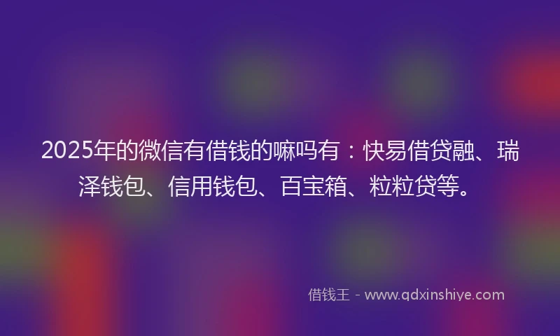 2025年的微信有借钱的嘛吗有：快易借贷融、瑞泽钱包、信用钱包、百宝箱、粒粒贷等。