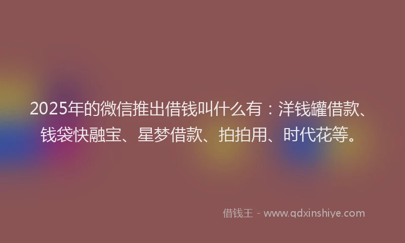 2025年的微信推出借钱叫什么有：洋钱罐借款、钱袋快融宝、星梦借款、拍拍用、时代花等。